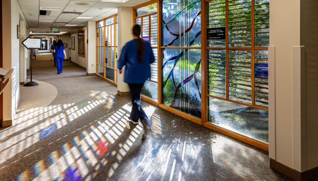 Sunny daylit hospital hallway