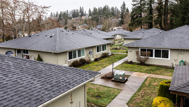 Birds-eye photo of senior living community with multiple units.