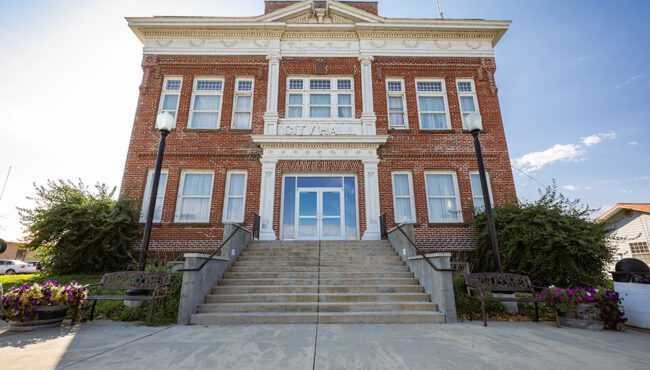 Front of a building with stairway